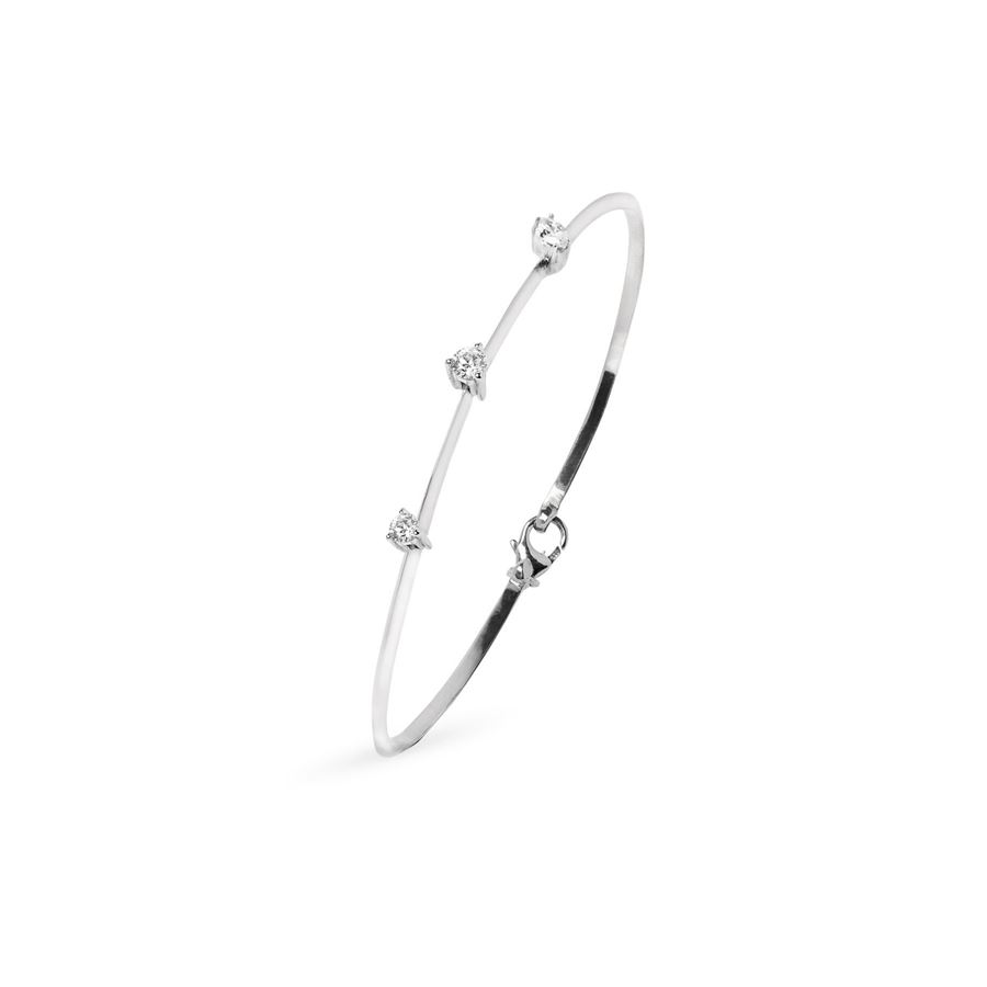 Bracciale filo rigido in oro bianco con 3 diamanti
